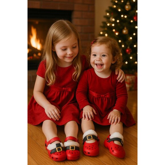 Crocs Classic Lined Santa Clogs Red Toddler Size 9 Kids Christmas Shoes - Picture 4 of 16